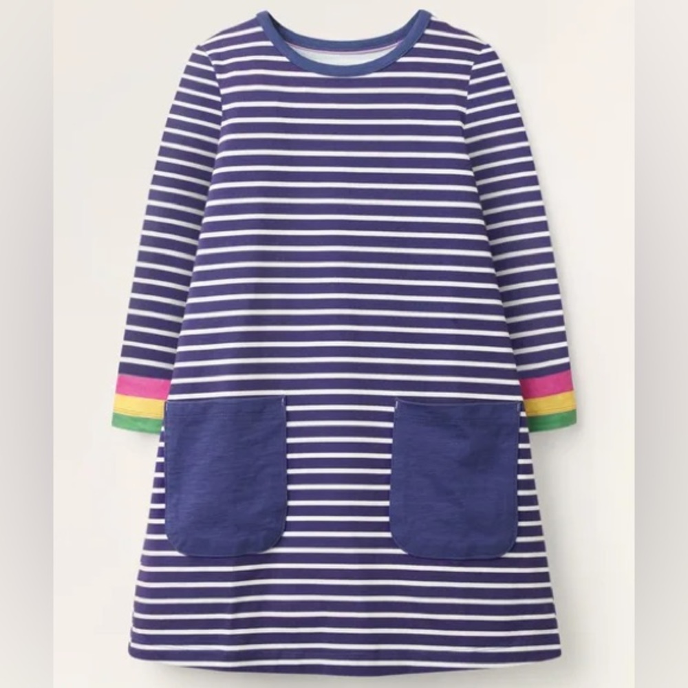 NEW! MINI BODEN Striped dress with rainbow cuffs!